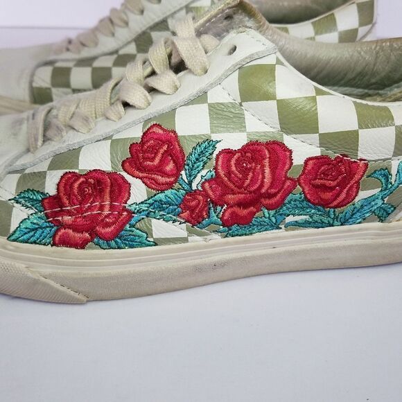 Vans Old Skool DX "Rose Embroidery" Checkered Lace Up Sneakers - Picture 8 of 12